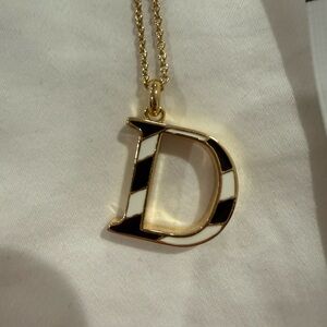 Ann Taylor Gold and Black Striped Initial Necklace